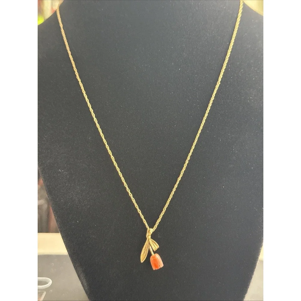 Princess Pride Creations Hand-Carved Angel Skin Coral Rose Necklace 14k GF